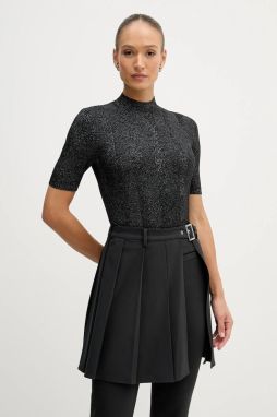 Sveter s prímesou vlny Sisley čierna farba, ľahký, s polorolákom, 1WH2M2025