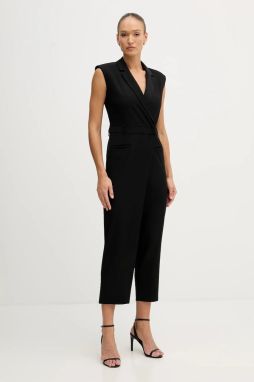 Overal s prímesou vlny Sisley čierna farba, v výstrih, 41FQLT00S