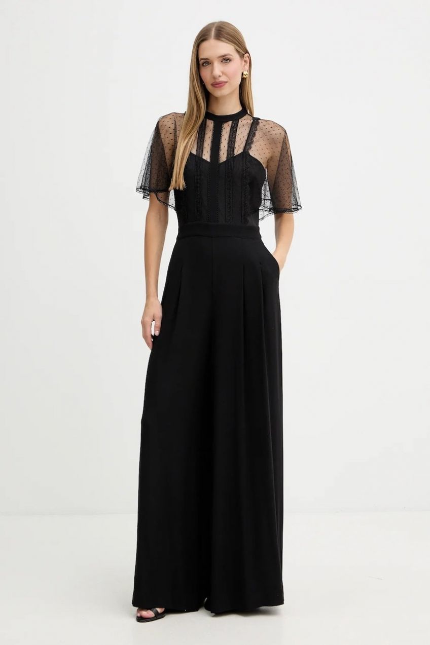 Overal Twinset čierna farba, čipkované, s okrúhlym výstrihom, 252TT2340