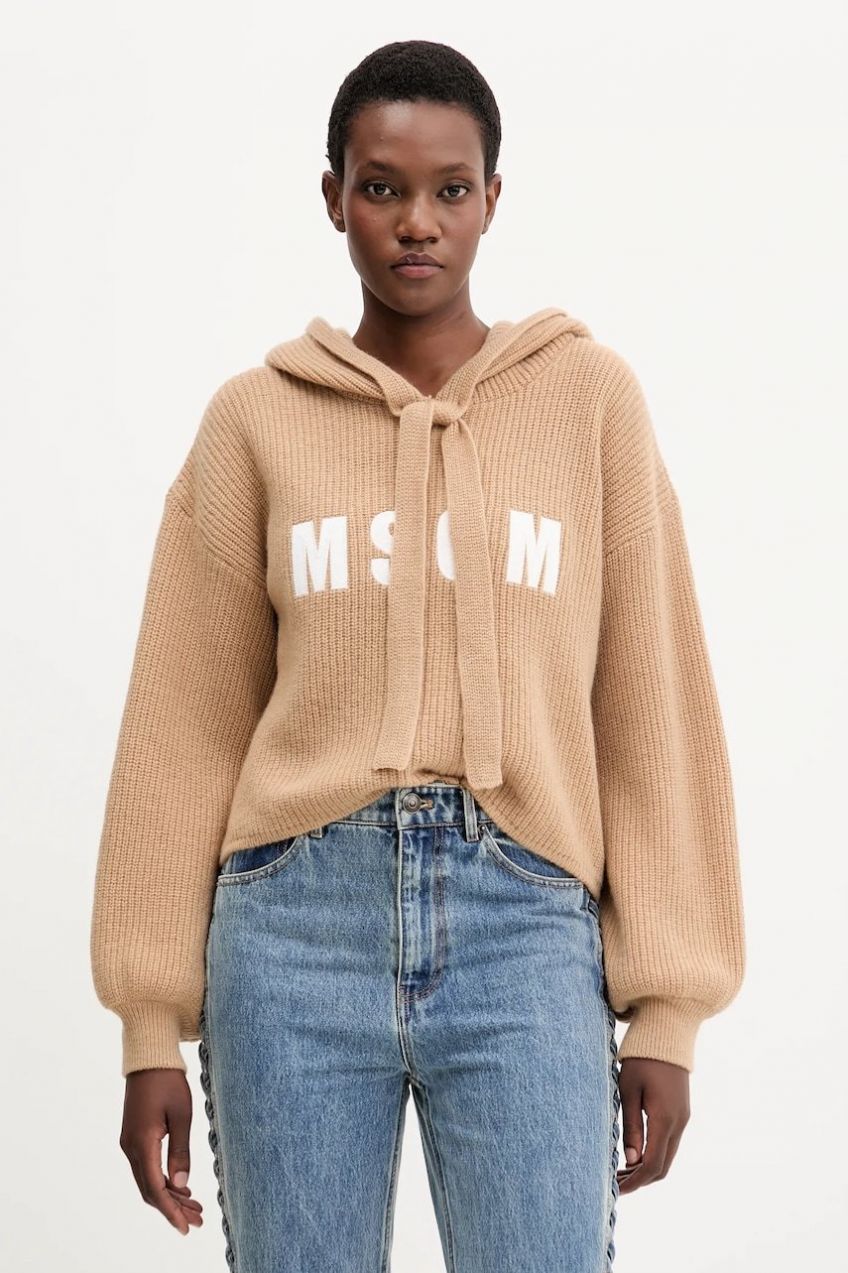 Vlnený sveter MSGM béžová farba, teplé, 3941MDM219.257785