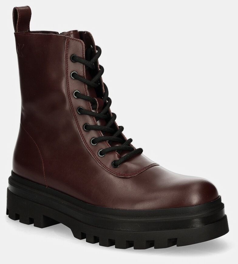 Kožené členkové topánky Calvin Klein Jeans LUGGED LACE ZIP BOOT OXF LTH