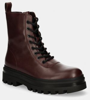Kožené členkové topánky Calvin Klein Jeans LUGGED LACE ZIP BOOT OXF LTH pánske, bordová farba, YM0YM01066