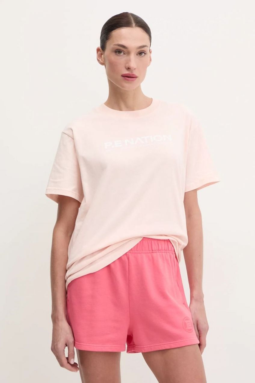 Bavlnené tričko P.E Nation Aero SS Tee dámske, ružová farba, 243T329