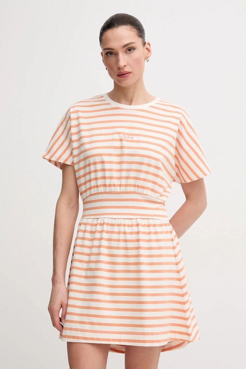 Bavlnené šaty Pepe Jeans VANIA oranžová farba, mini, áčkový strih, PL953744