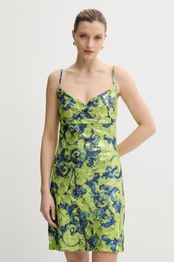 Šaty Versace Jeans Couture zelená farba, mini, rovný strih, 78HAO9B6 JS443