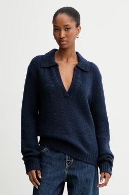 Vlnený sveter Calvin Klein Jeans tmavomodrá farba, hrejivý, LV144D341G