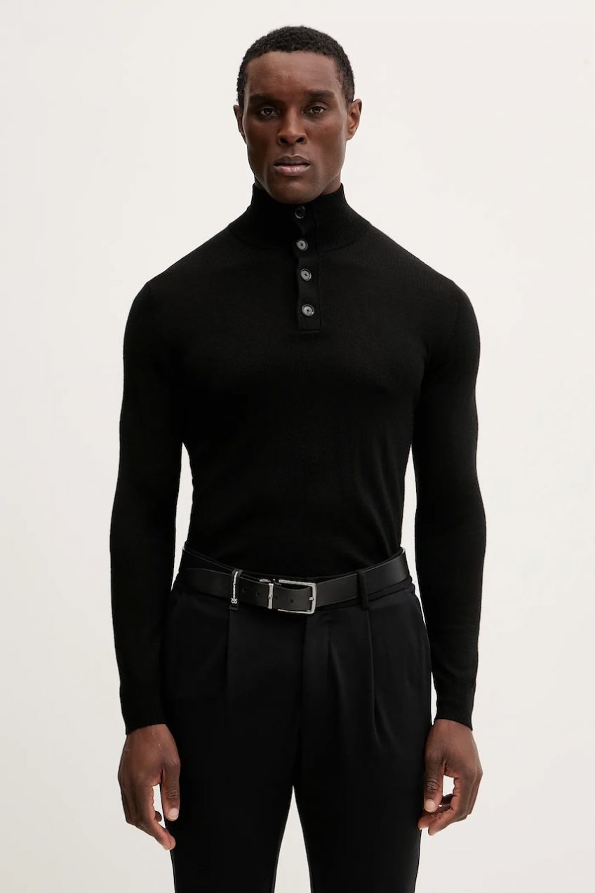 Sveter s prímesou vlny Sisley čierna farba, ľahký, 11BAS200W