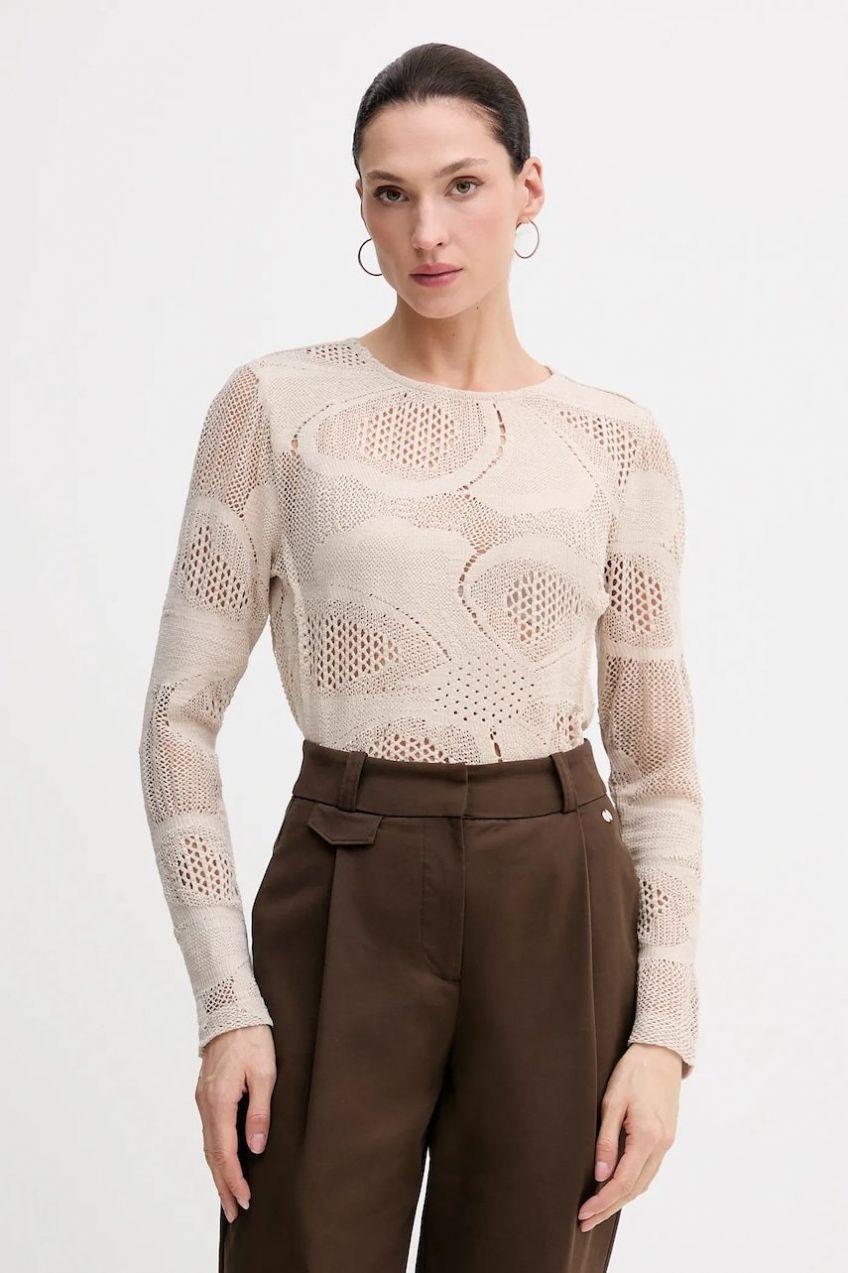 Sveter Sisley béžová farba, ľahký, 3IIDL107T