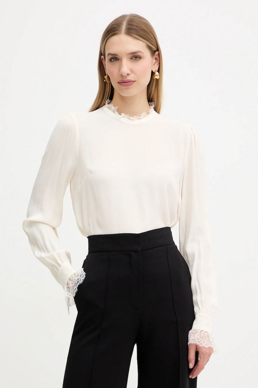 Blúzka s prímesou hodvábu Twinset béžová farba, jednofarebná, 252TS2360