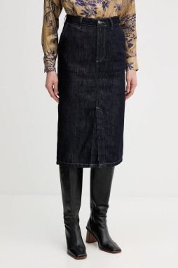Rifľová sukňa Sisley tmavomodrá farba, midi, rovný strih, 447ZL002U