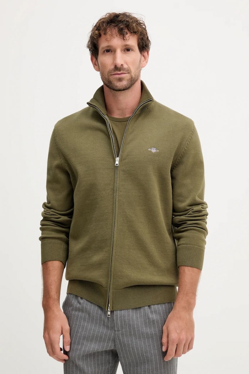 Bavlnený kardigán Gant tmavomodrá farba