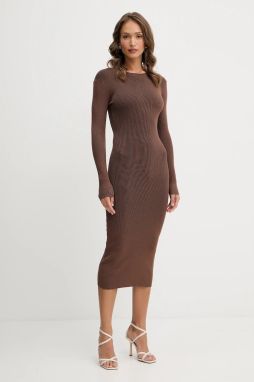 Šaty Silvian Heach SZABO hnedá farba, midi, priliehavé, GPA25057VE
