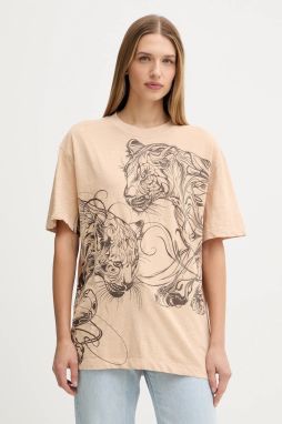 Bavlnené tričko Guess dámske, béžová farba, W5YI09 K6XN4