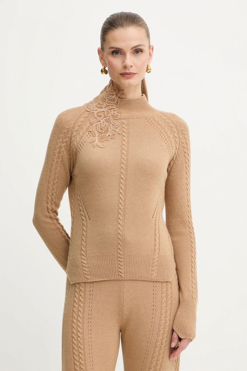 Sveter s prímesou vlny Ermanno Scervino LIFE hnedá farba, ľahký, s polorolákom, D474M503APNJG