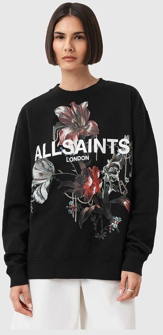 Bavlnená mikina AllSaints ANIA čierna farba, vzorovaná, W144JD