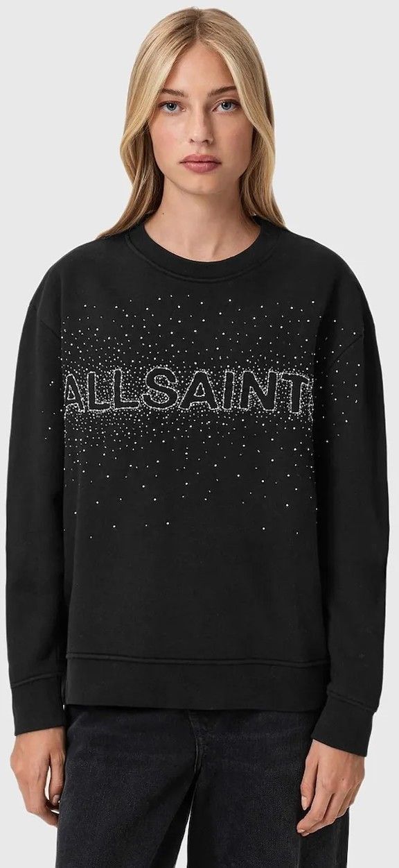 Mikina AllSaints čierna farba, s nášivkou, W052JE