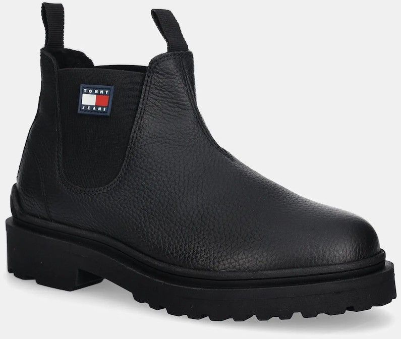 Kožené topánky chelsea Tommy Jeans TJM CHELSEA LEATHER WL čierna farba, EM0EM01670