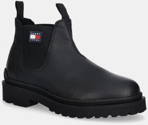 Kožené topánky chelsea Tommy Jeans TJM CHELSEA LEATHER WL čierna farba, EM0EM01670