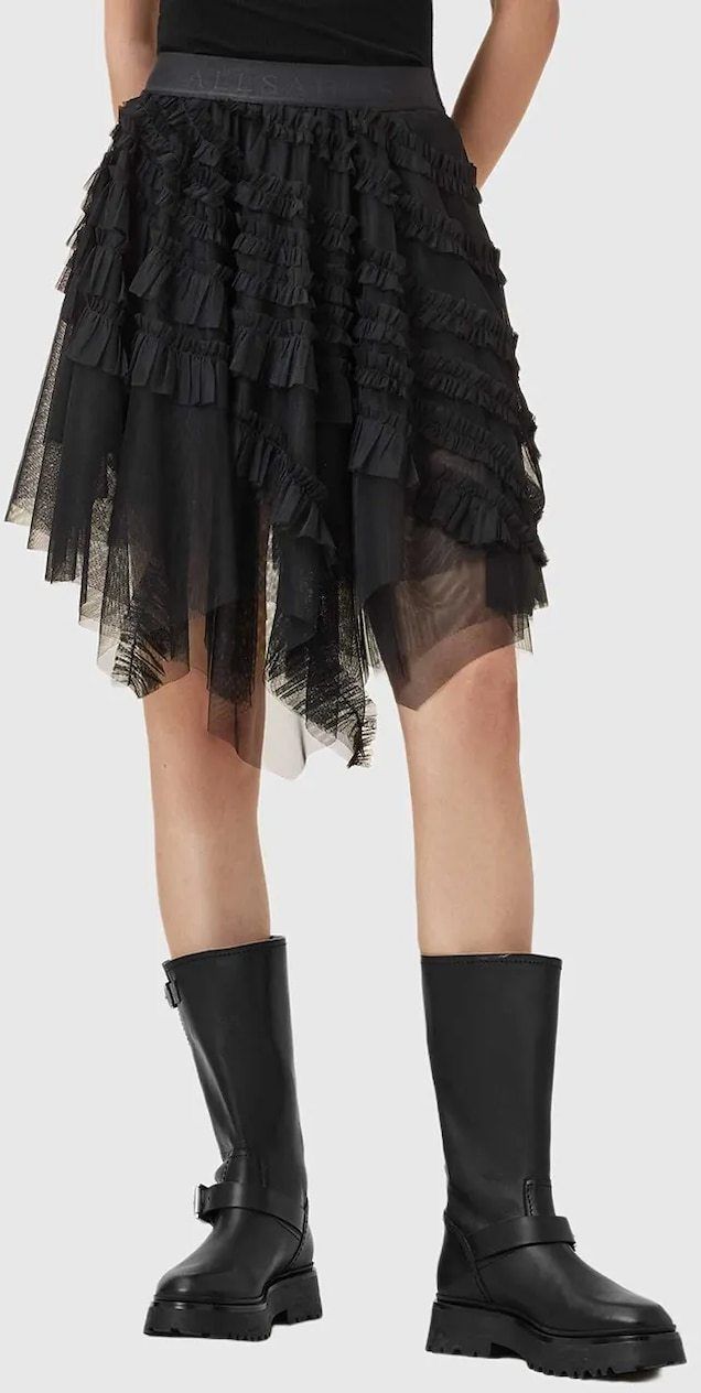 Sukňa AllSaints čierna farba, mini, áčkový strih, W040RD