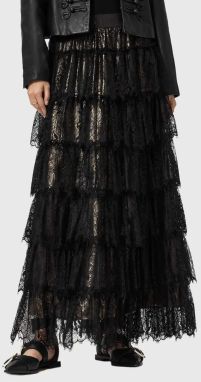 Sukňa AllSaints čierna farba, maxi, áčkový strih, W069RD