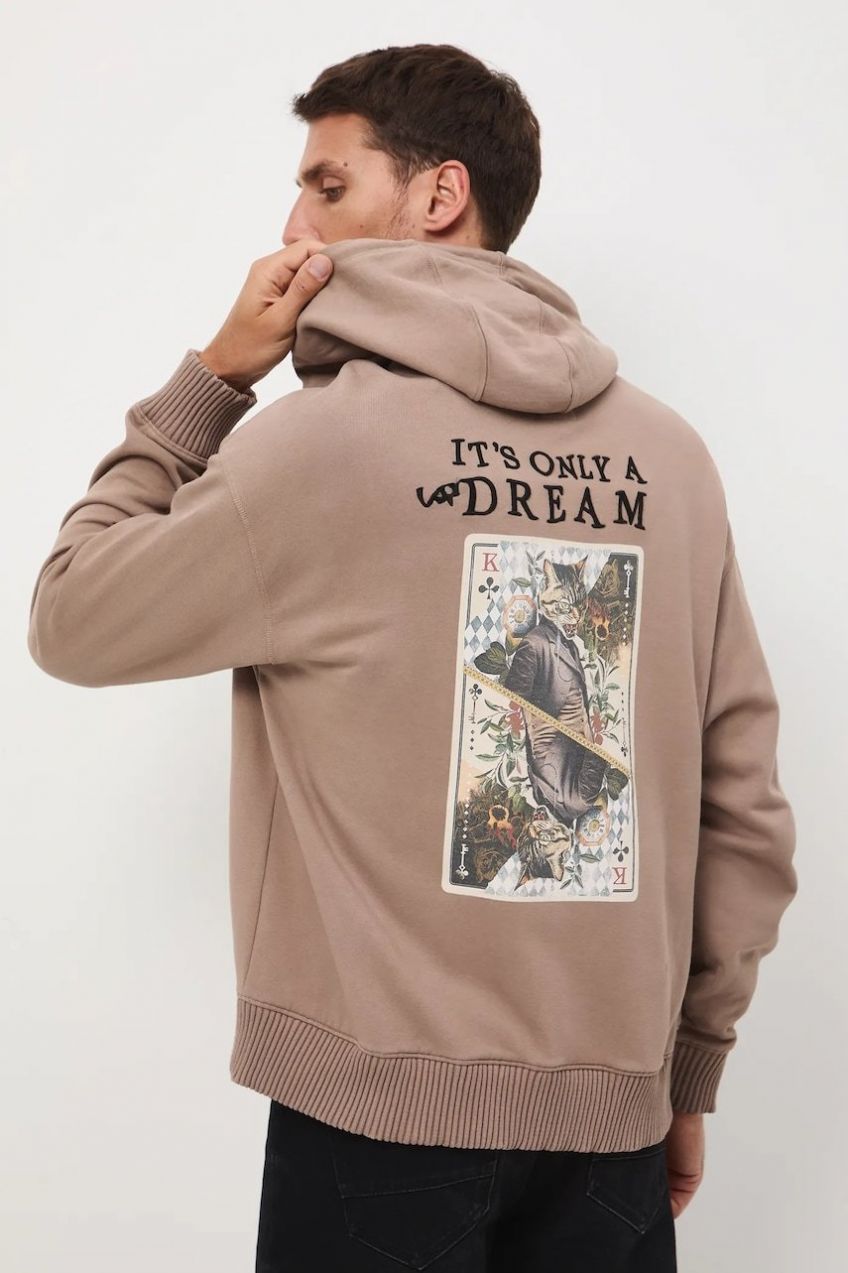 Bavlnená mikina Medicine hnedá farba, s kapucňou, vzorovaná