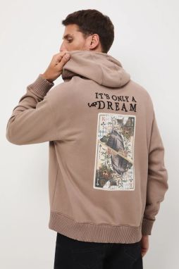 Bavlnená mikina Medicine hnedá farba, s kapucňou, vzorovaná