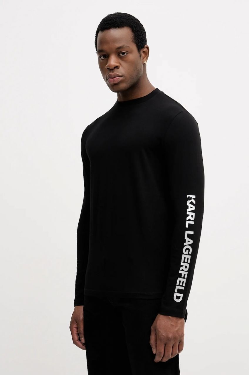 Tričko s dlhým rukávom Karl Lagerfeld čierna farba, s potlačou, 554235.755400
