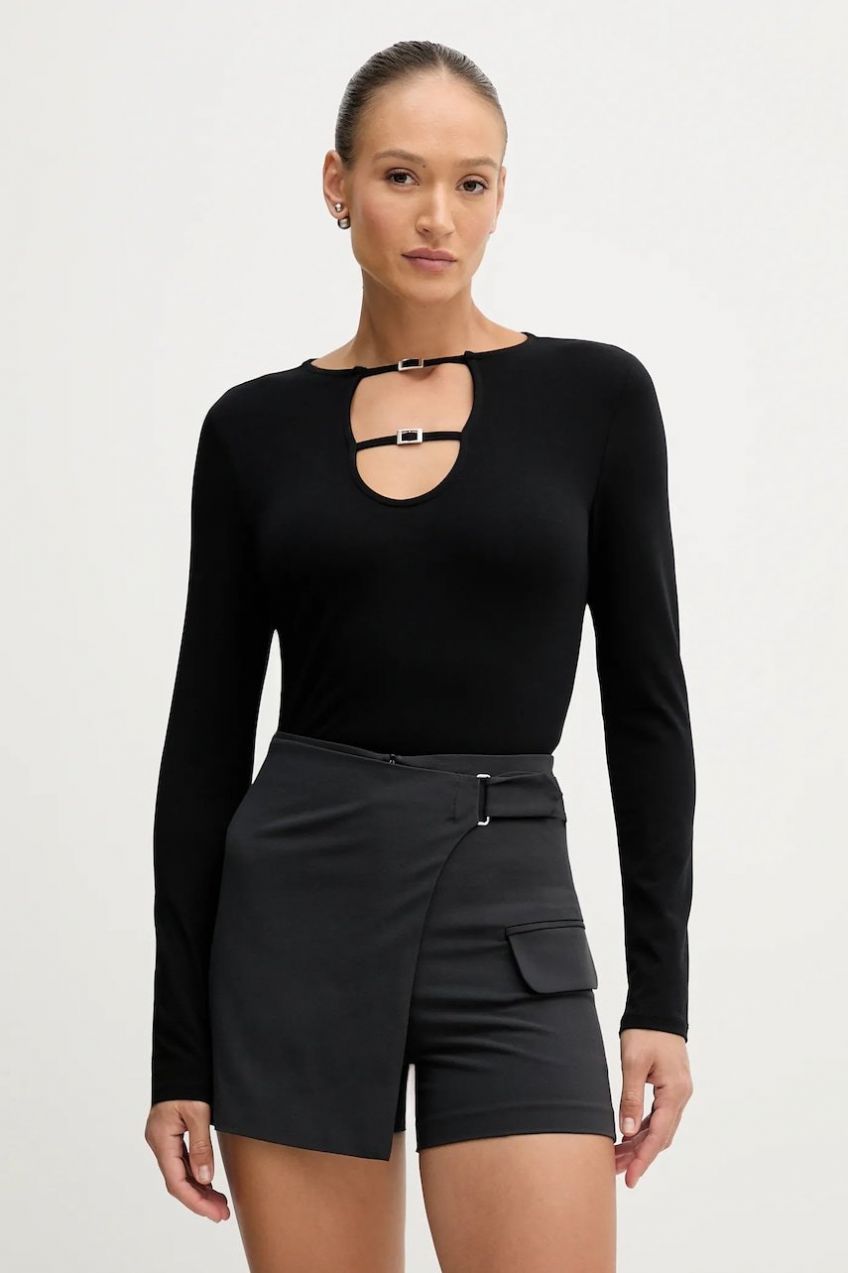 Šortky Sisley šedá farba, jednofarebné, vysoký pás, 483QL901T