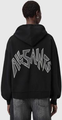 Bavlnená mikina AllSaints čierna farba, s kapucňou, s nášivkou, W090JD