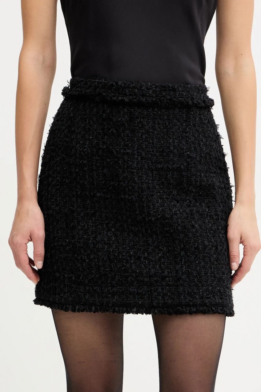 Sukňa s prímesou vlny BOSS čierna farba, mini, áčkový strih, 50548094