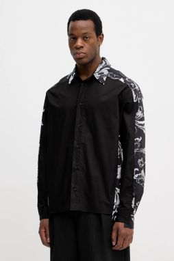 Bavlnená košeľa Versace Jeans Couture čierna farba, voľný strih, 79GAL212 NS698