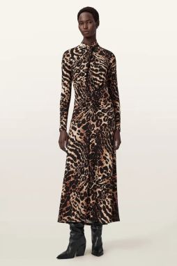 Šaty AllSaints hnedá farba, maxi, áčkový strih, W206DD