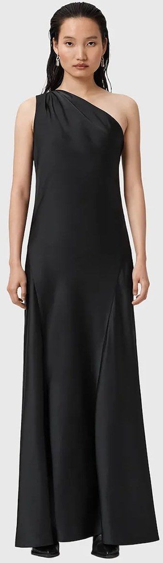 Šaty AllSaints čierna farba, maxi, áčkový strih, W181DD