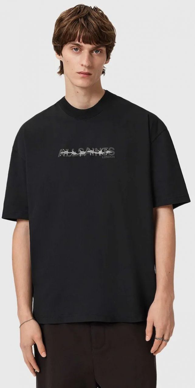 Bavlnené tričko AllSaints pánske, čierna farba, s potlačou, M038PD
