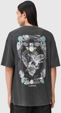 Bavlnené tričko AllSaints pánske, šedá farba, s potlačou, M028PD