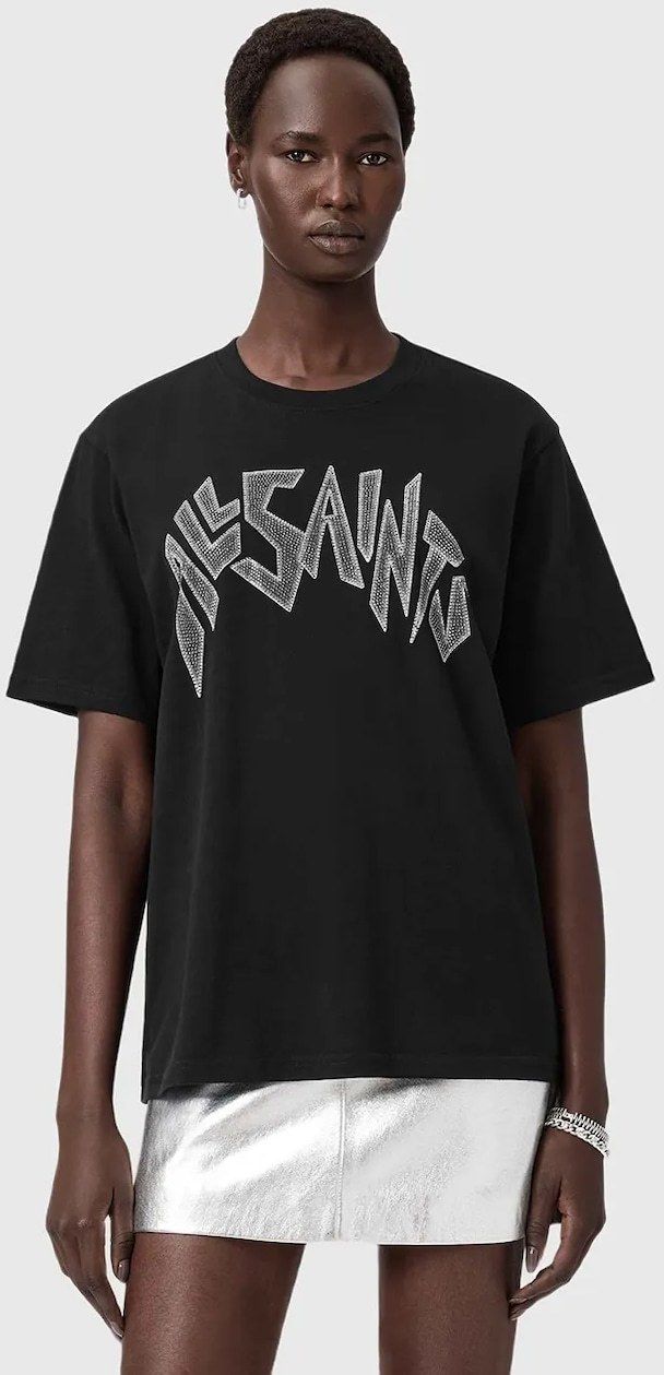 Bavlnené tričko AllSaints dámske, čierna farba, W145JD