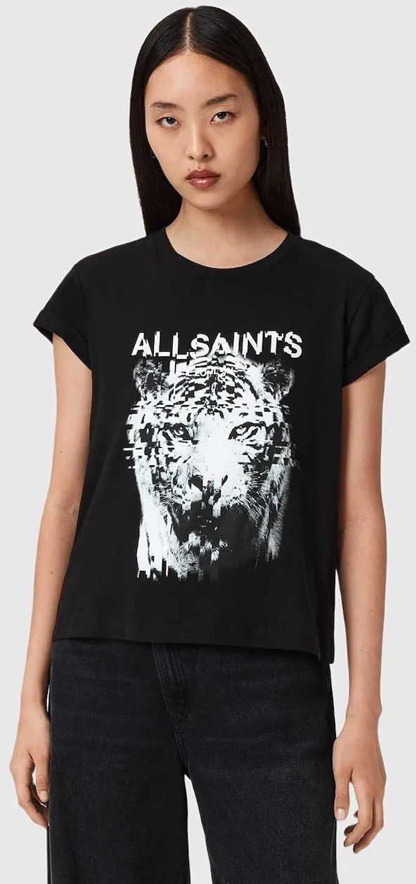 Bavlnené tričko AllSaints dámske, čierna farba, W106JD