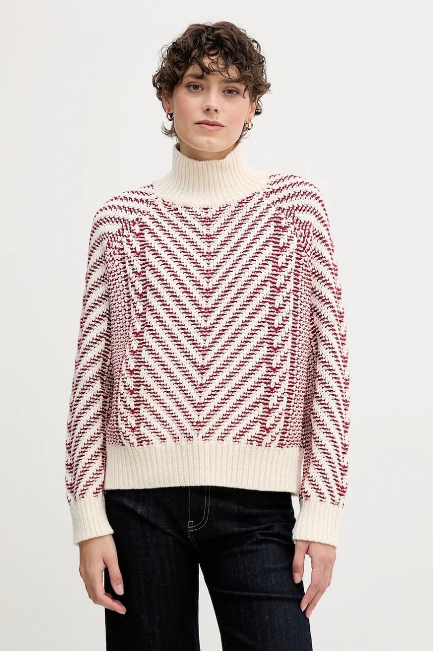 Sveter s prímesou vlny Tommy Hilfiger červená farba, hrejivý, s rolákom, WW0WW46410