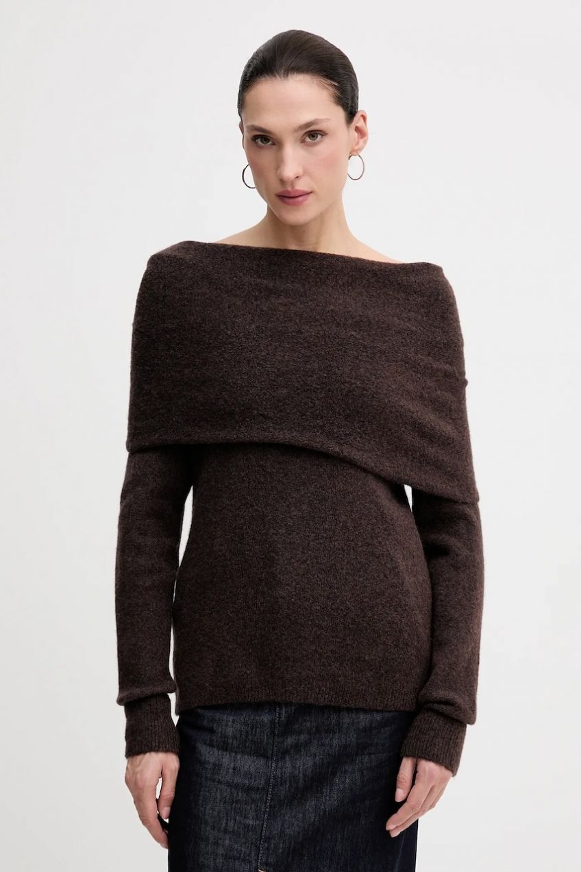 Sveter s prímesou vlny Hoss Intropia hnedá farba, 6382056