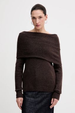 Sveter s prímesou vlny Hoss Intropia hnedá farba, 6382056