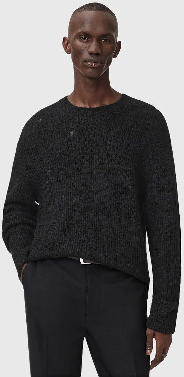 Sveter s prímesou vlny AllSaints čierna farba, M028KD