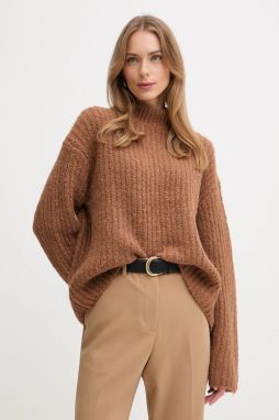 Sveter Calvin Klein Jeans hnedá farba, hrejivý, s polorolákom, LV044D361G