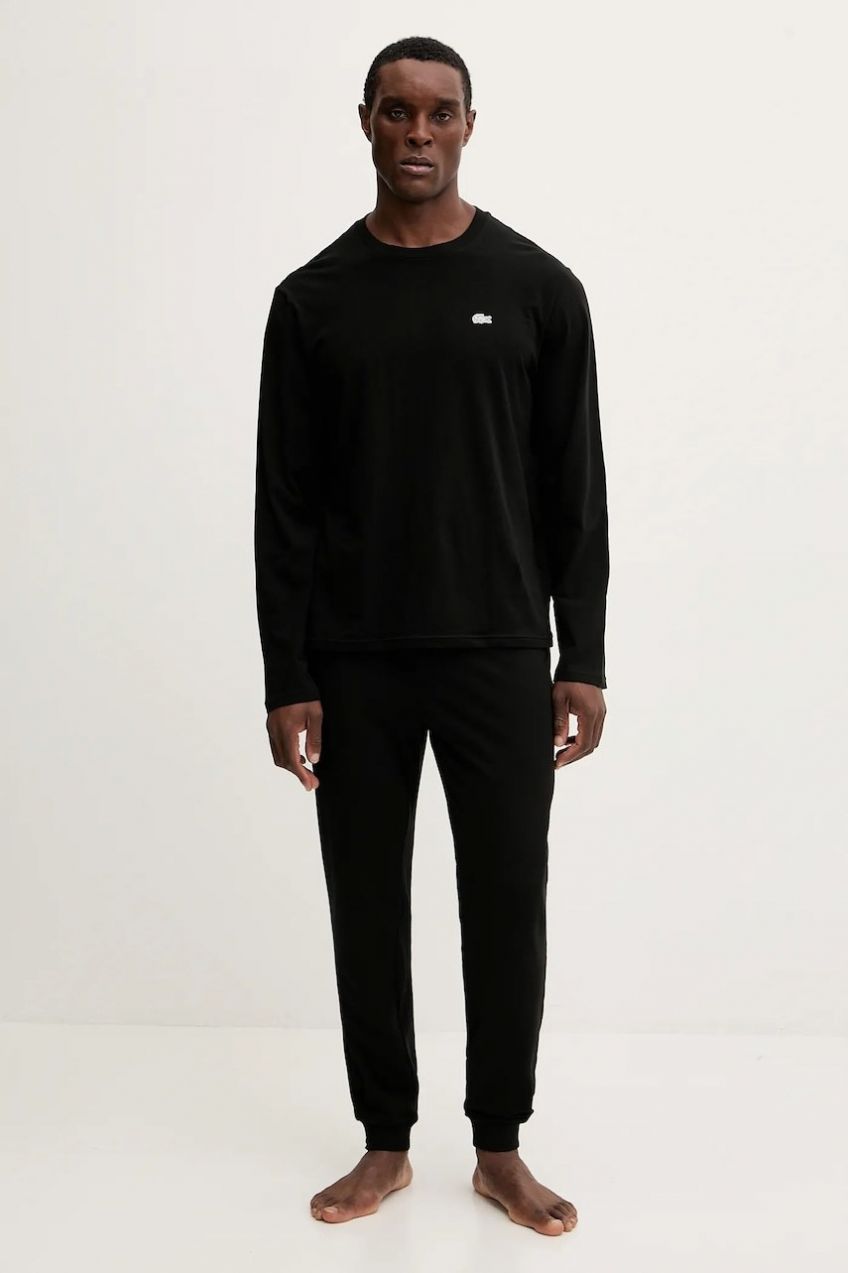 Pyžamo Lacoste pánske, čierna farba, jednofarebné, 4H6426