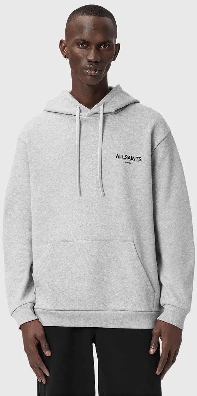 Bavlnená mikina AllSaints šedá farba, s kapucňou, vzorovaná, M022ND