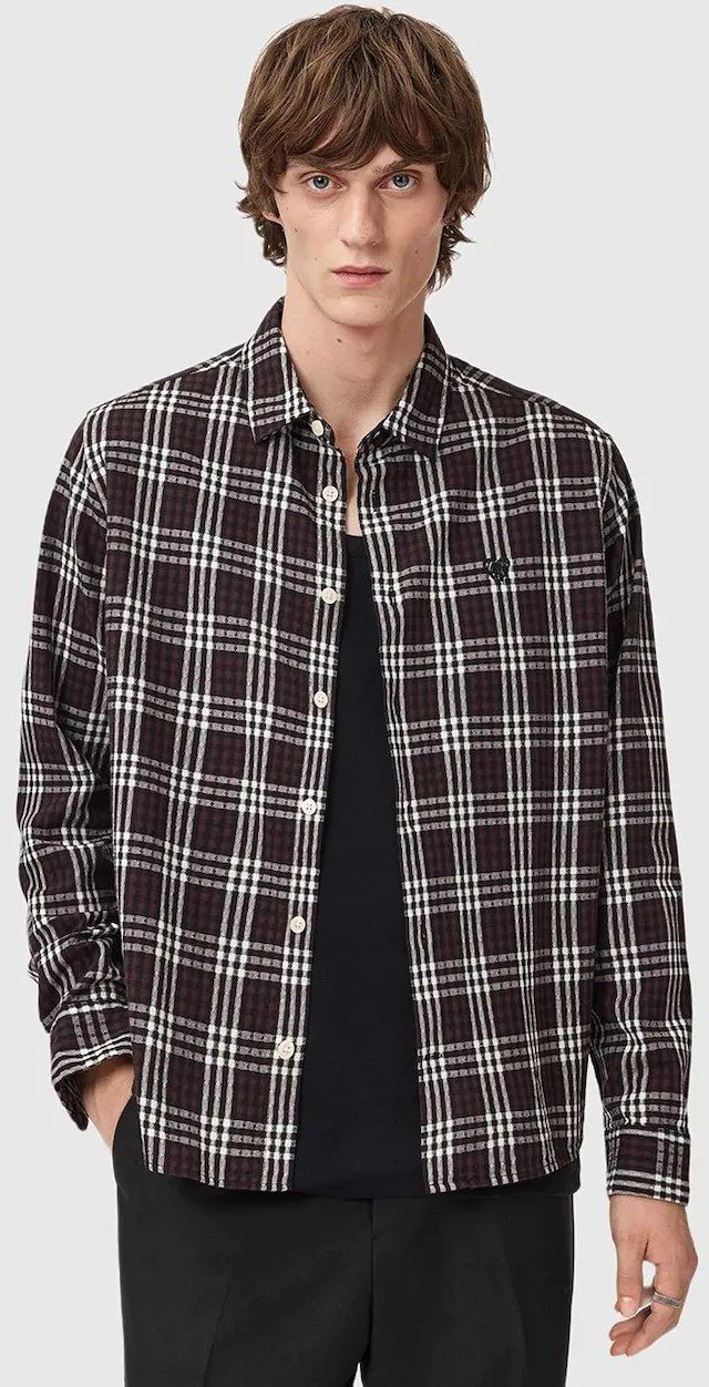 Bavlnená košeľa AllSaints hnedá farba, regular, s klasickým golierom, M069SD