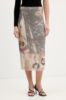 Sukňa Desigual COLLAGE hnedá farba, midi, rovný strih, 25WWFK05