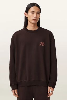 Bavlnená mikina AllSaints hnedá farba, s potlačou, M011NE