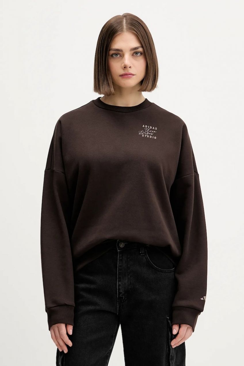 Mikina adidas hnedá farba, s potlačou, KT0873