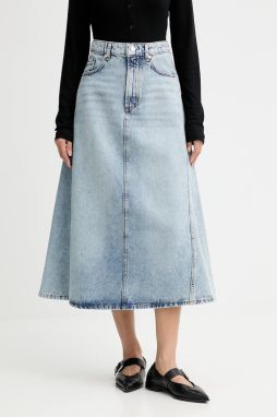 Rifľová sukňa Marc O'Polo modrá farba, midi, áčkový strih, 5000007233