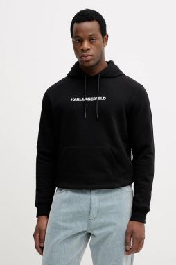 Bavlnená mikina Karl Lagerfeld čierna farba, s kapucňou, s potlačou, 554917.705404